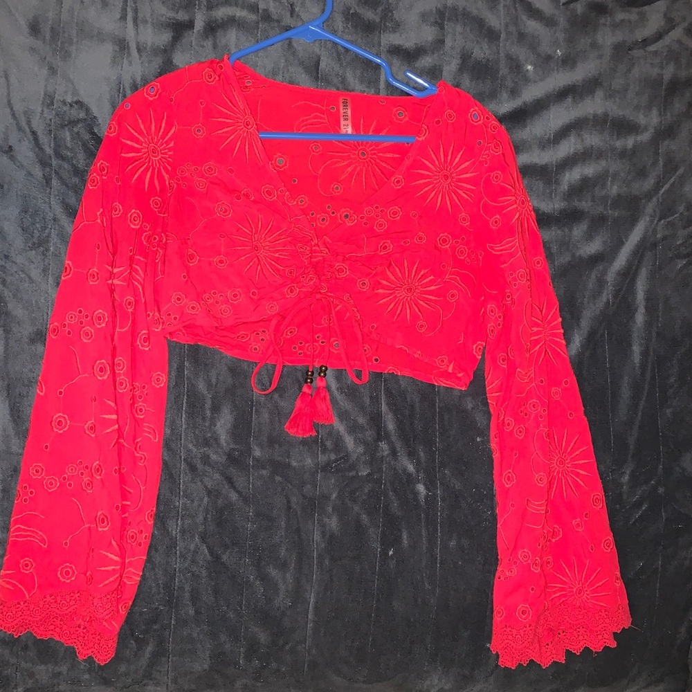 Forever 21 red tie front crop top